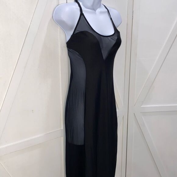 Dreamgirl Black Sheer Side Panel With High Slit Maxi Dress Size Small - Picture 8 of 14